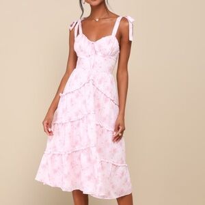 Lulus Unbelievably Darling Pink Floral Buster Tie-strap Midi Dress - Size S